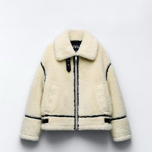 Zara Cream Teddy Jacket with Black Accents